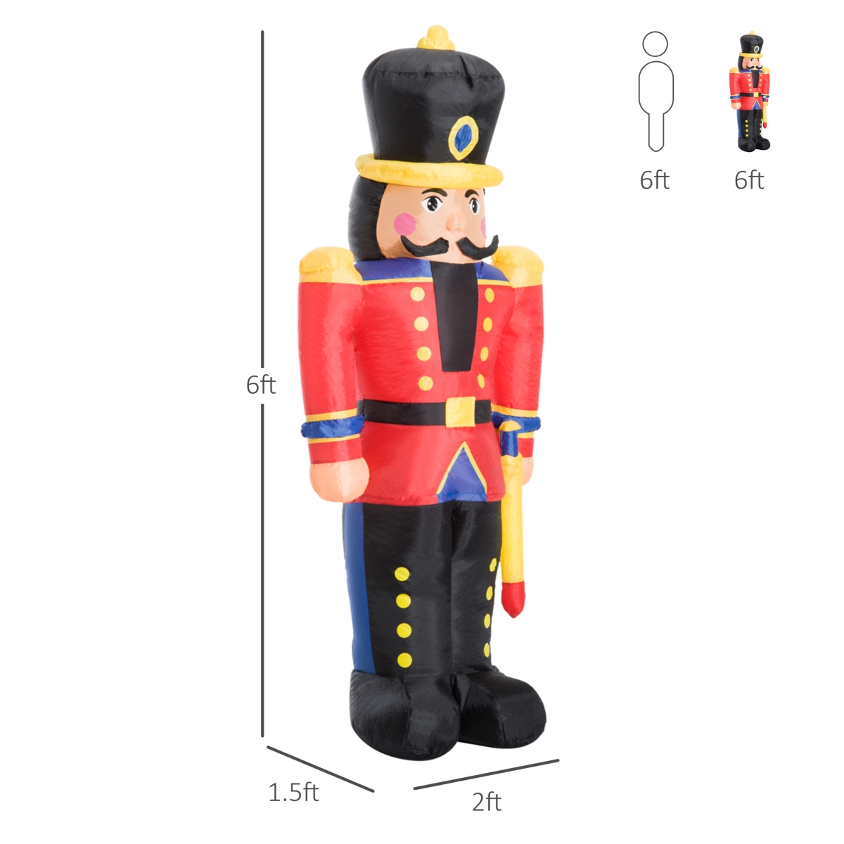 Homcom Christmas Inflatable Nutcracker Soldier Blow-Up Yard Decoration - Multi-colored