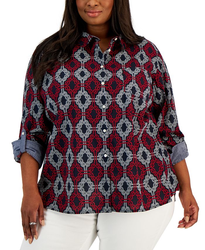 Tommy Hilfiger Plus Size Cotton Printed Utility Shirt Macy's