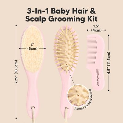 Baby Hair Brush and Comb Set, Oval Wooden Baby Brush Set for Newborns, Infant, Toddler Grooming Kit