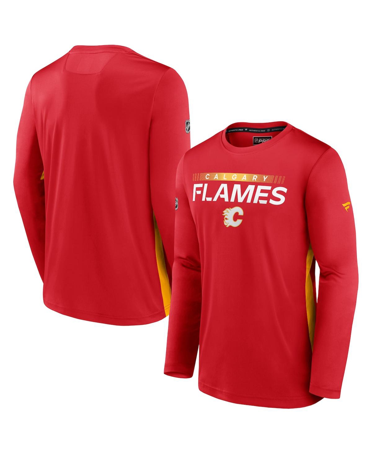 Shop Fanatics Men's  Red Calgary Flames Authentic Pro Rink Performance Long Sleeve T-shirt