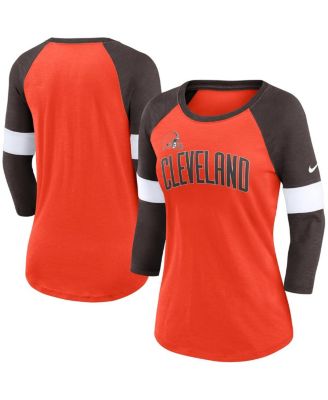 Women's Cleveland Browns Heathered Orange and Brown Football Pride Slub 3/4 Raglan Sleeve T-shirt