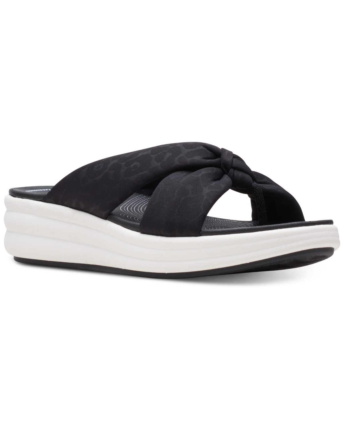 Shop Clarks Women's Cloudsteppers Drift Ave Slip-on Wedge Sandals In Black Embossed