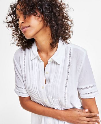 Alfani Petite Cotton Pintuck Top, Created for Macy's - ShopStyle