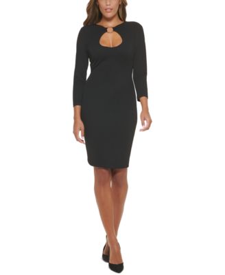 Calvin Klein Women s O Ring Cutout 3 4 Sleeve Sheath Dress Macy s