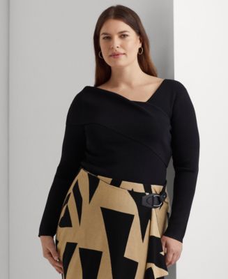 Lauren Ralph Plus Size Asymmetrical Neck Sweater - Macy's