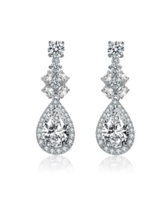 Elegant Sterling Silver White Gold-Plated Clear Cubic Zirconia Drop Earrings