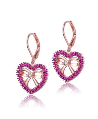GV Sterling Silver with 18K Rose Gold Plated Heart Leverback Earrings
