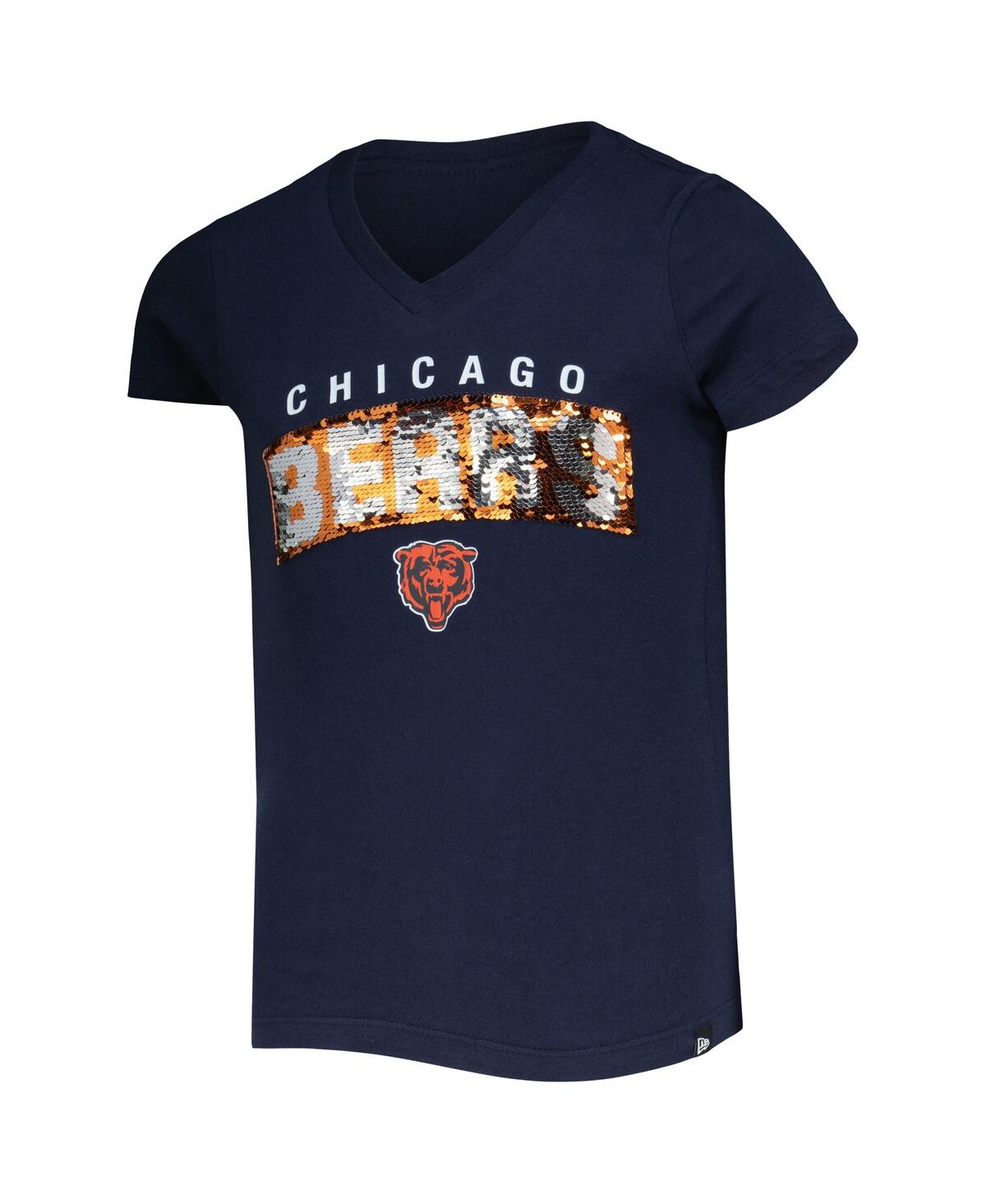 Shop New Era Big Girls  Navy Chicago Bears Reverse Sequin Wordmark V-neck T-shirt