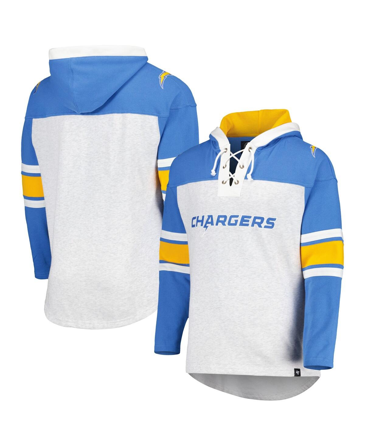 Shop 47 Brand Men's ' Los Angeles Chargers Heather Gray Gridiron Lace-up Pullover Hoodie