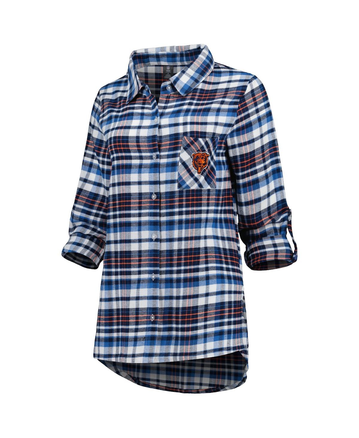 Concepts Sport Navy Chicago Bears Plus Size Mainstay Flannel Full-button Long Sleeve Nightshirt In Navy,orange