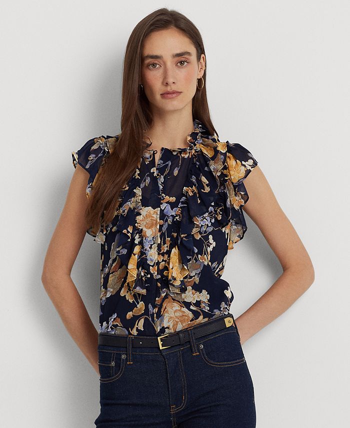 Lauren Ralph Lauren Women's Floral Georgette Sleeveless Shirt & Reviews -  Tops - Women - Macy's