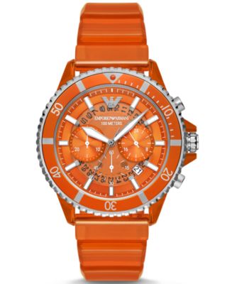 ファッション 通販 Emporio Strap Polyurethane Orange Chronograph Men's Armani 時計