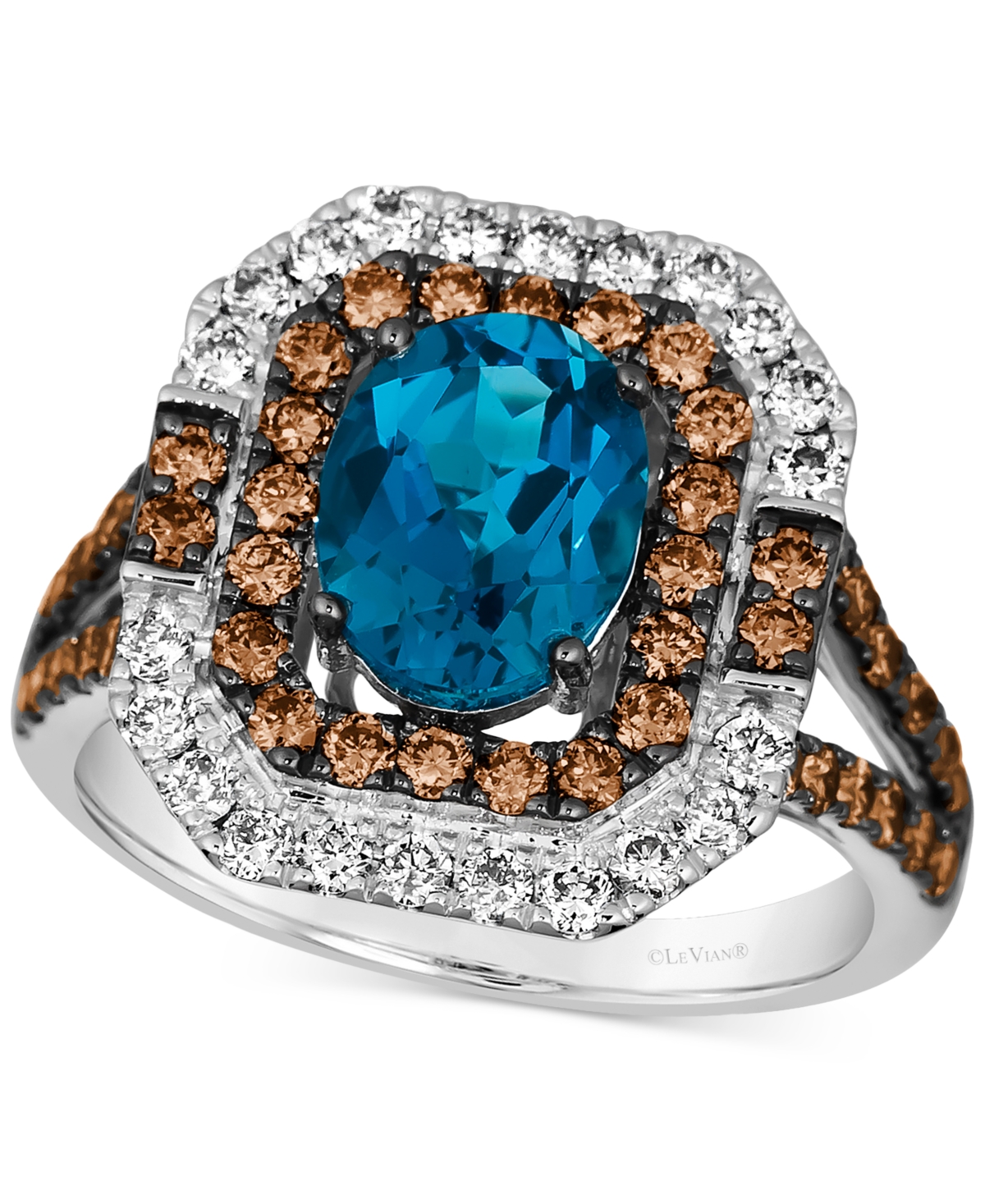 Le Vian Deep Sea Blue Topaz (1-3/4 Ct. T.w.) & Diamond (1-1/4 Ct. T.w.) Halo Ring In 14k White Gold