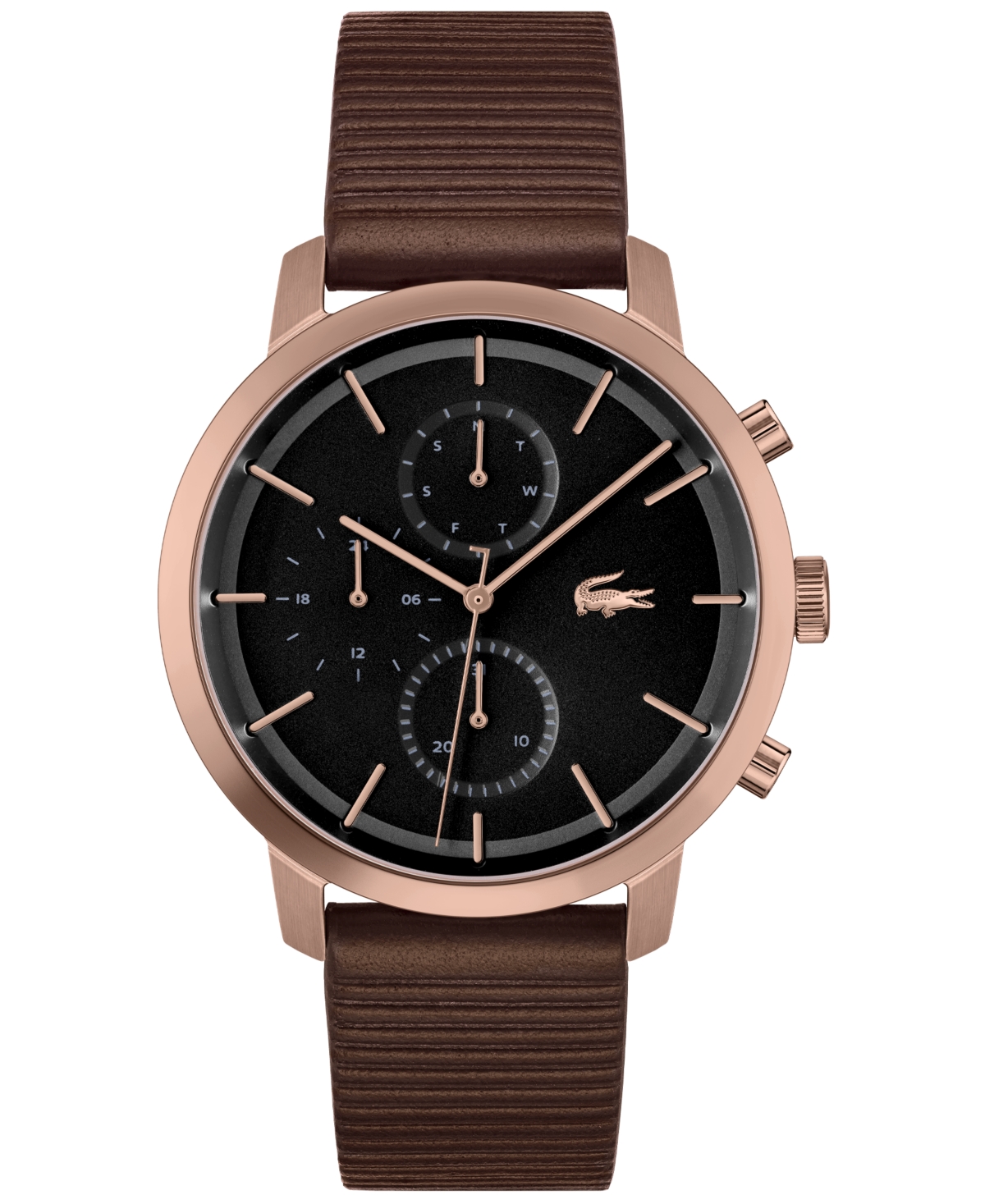 LACOSTE MEN'S REPLAY BROWN LEATHER STRAP WATCH 44 MM