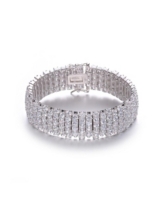 Genevive Elegant Wide Bracelet in Sterling Silver White Gold Plating with Cubic Zirconia - Silver