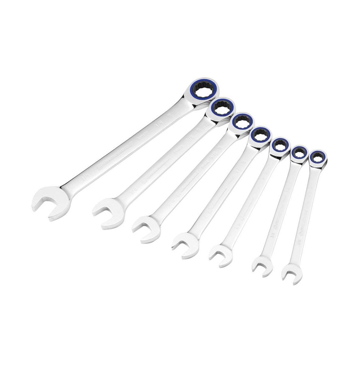 7 Piece Sae 100 Tooth Ratcheting Wrench Set - Silver