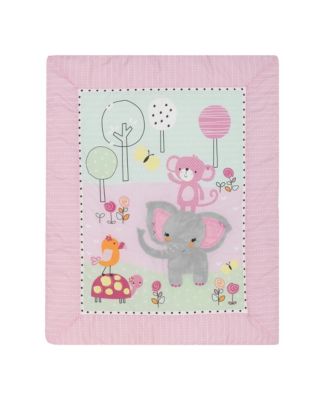 Twinkle Toes Pink/Blue/Green Elephant & Monkey 3-Piece Nursery Crib Bedding Set