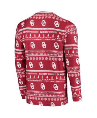 Men's Crimson Oklahoma Sooners Ugly Sweater Knit Long Sleeve Top and Pant Set