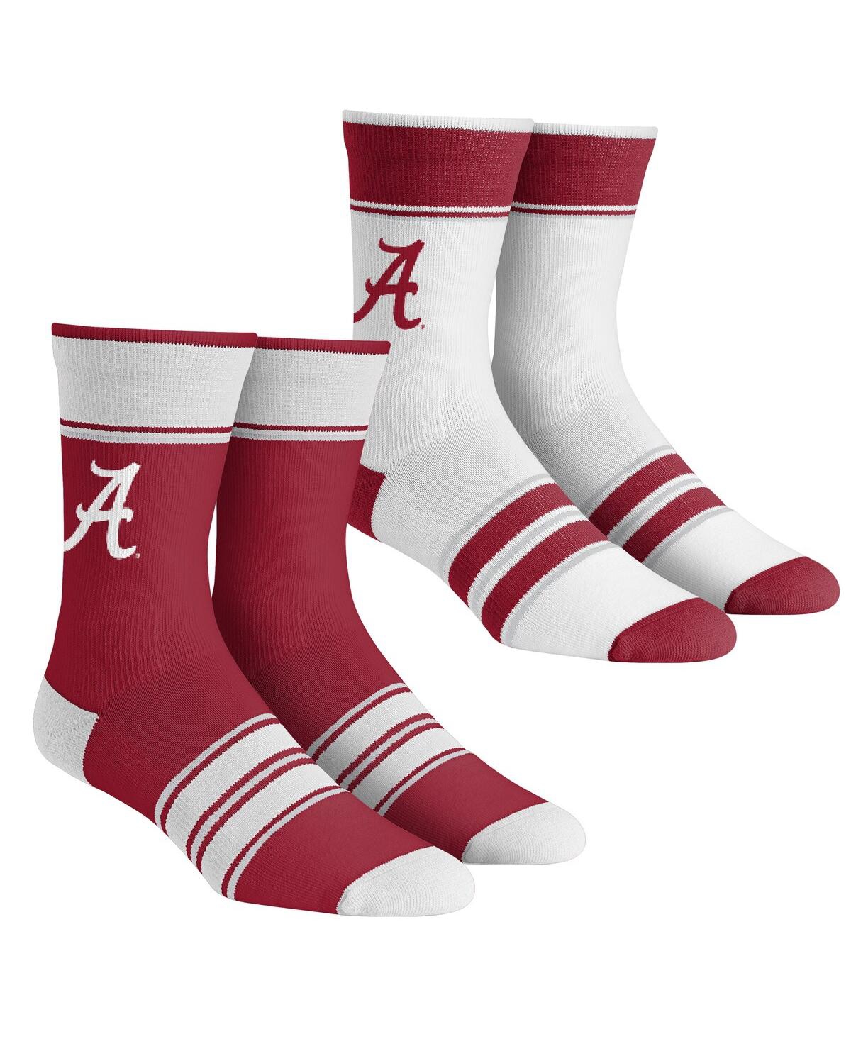 Rock 'em Men's And Women's  Socks Alabama Crimson Tide Multi-stripe 2-pack Team Crew Sock Set