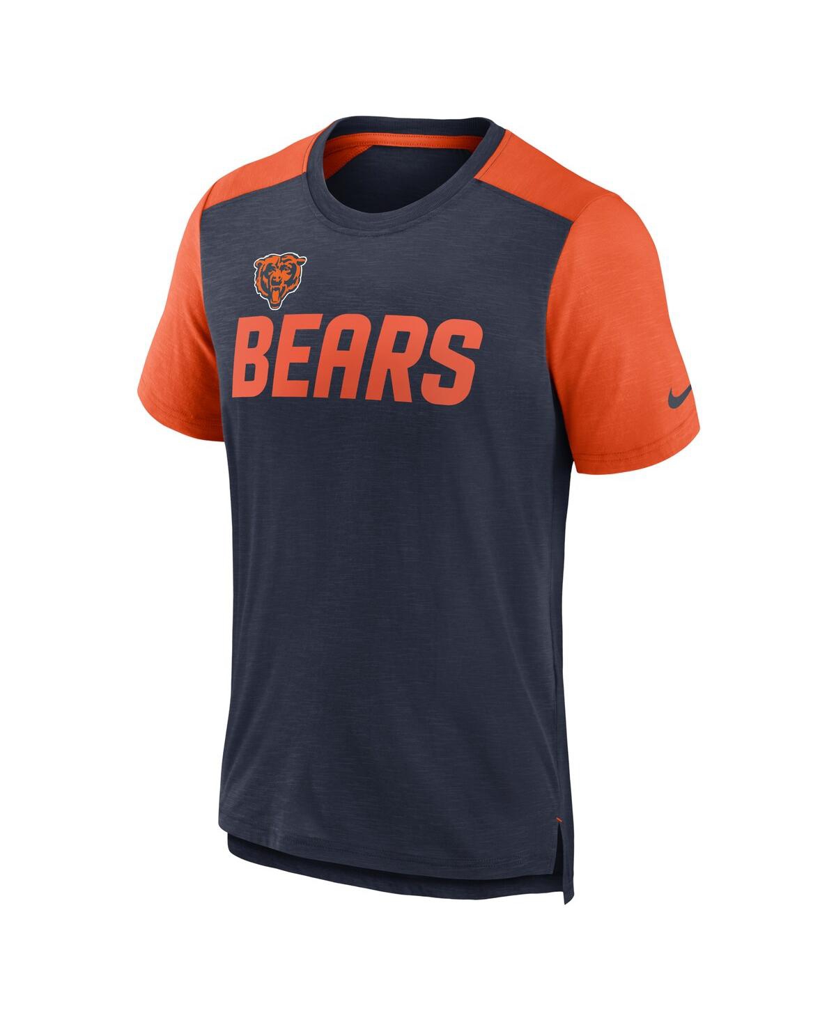 Shop Nike Men's  Heathered Navy, Heathered Orange Chicago Bears Color Block Team Name T-shirt In Heather Navy,heather Orange