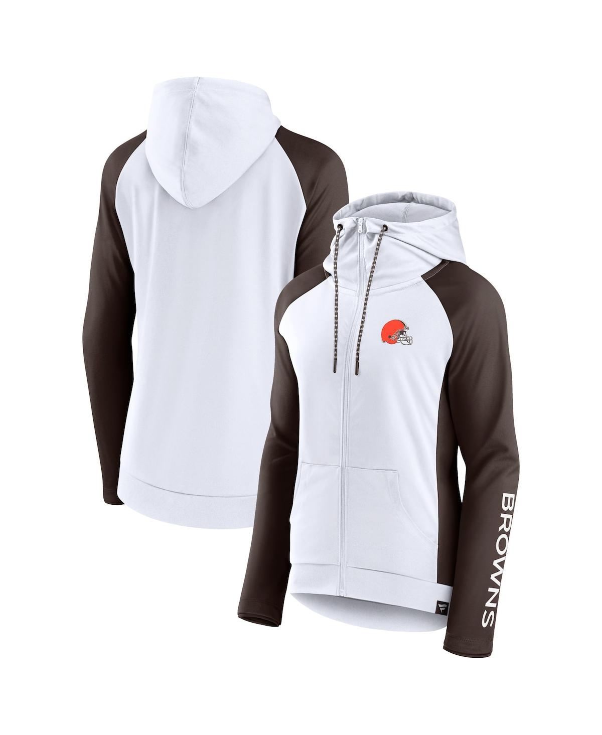 Shop Fanatics Women's  White, Brown Cleveland Browns End Around Raglan Full-zip Hoodie In White,brown