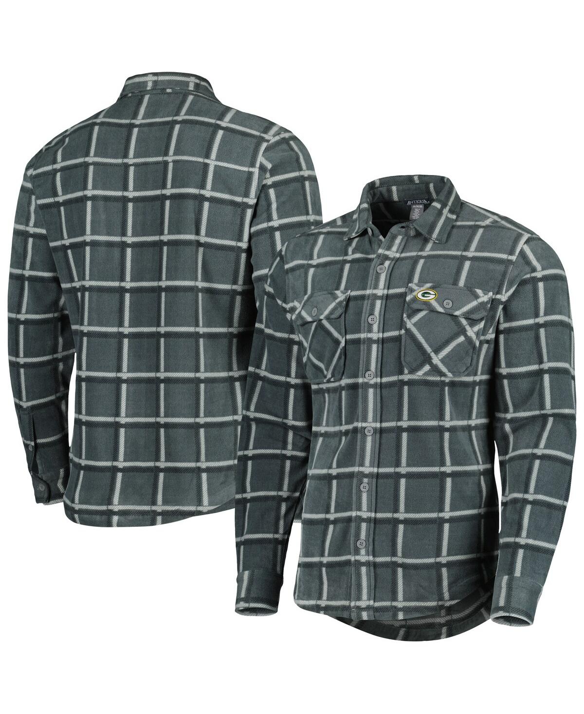 Men's Antigua Gray Green Bay Packers Industry Flannel Button-Up Shirt Jacket - Gray