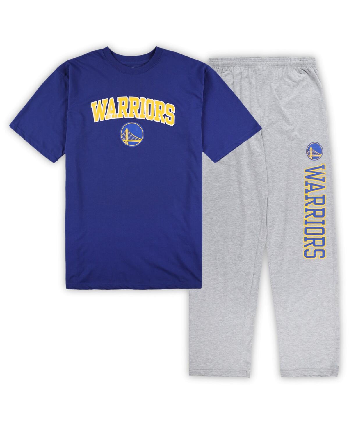 Men's Concepts Sport Royal, Heather Gray Golden State Warriors Big and Tall T-shirt and Pajama Pants Sleep Set - Royal, Heather Gray