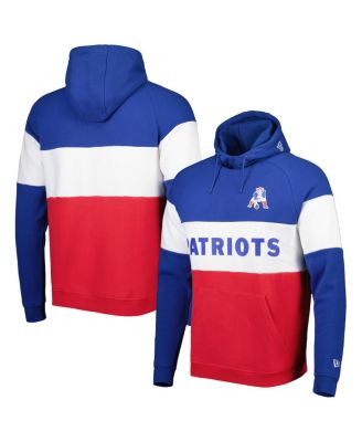 Men's Red, Royal New England Patriots Colorblock Throwback Pullover Hoodie