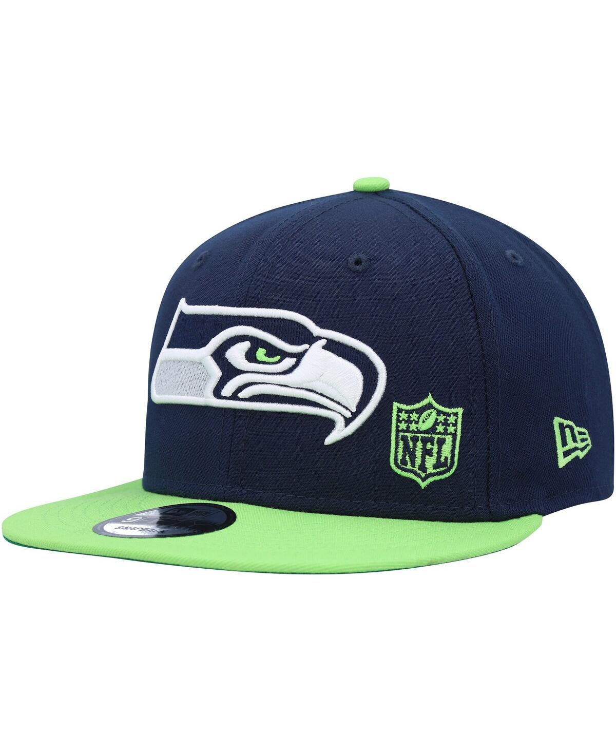 Shop New Era Men's  College Navy, Neon Green Seattle Seahawks Flawless 9fifty Snapback Hat In Navy,neon Green
