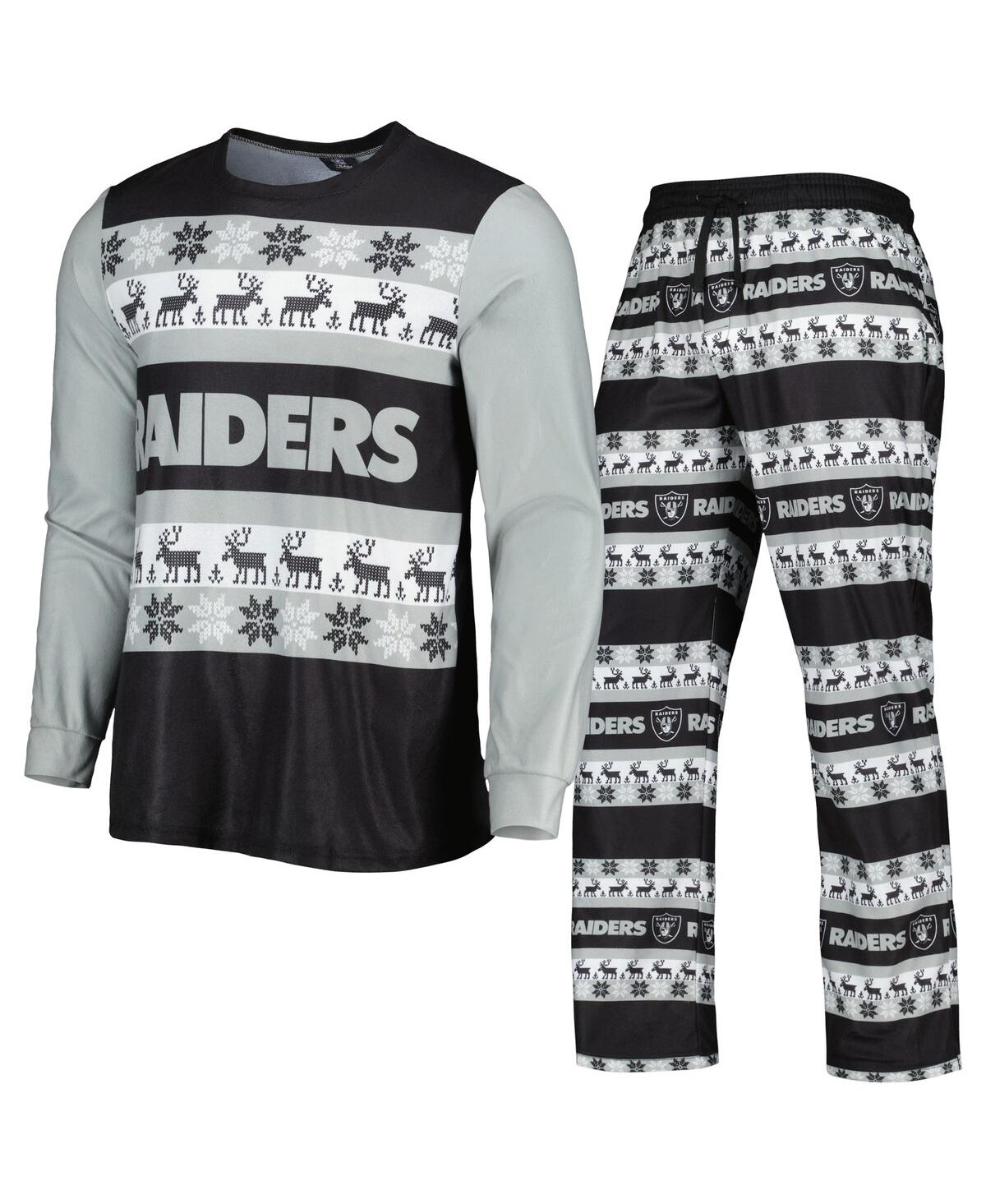 Shop Foco Men's  Black Las Vegas Raiders Team Ugly Pajama Set