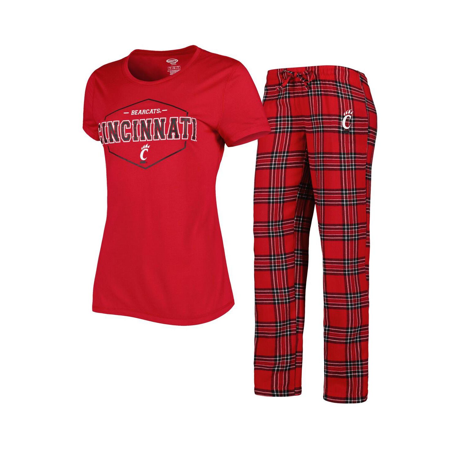 Women's Red, Black Cincinnati Bearcats Badge T-shirt and Flannel Pants Sleep Set
