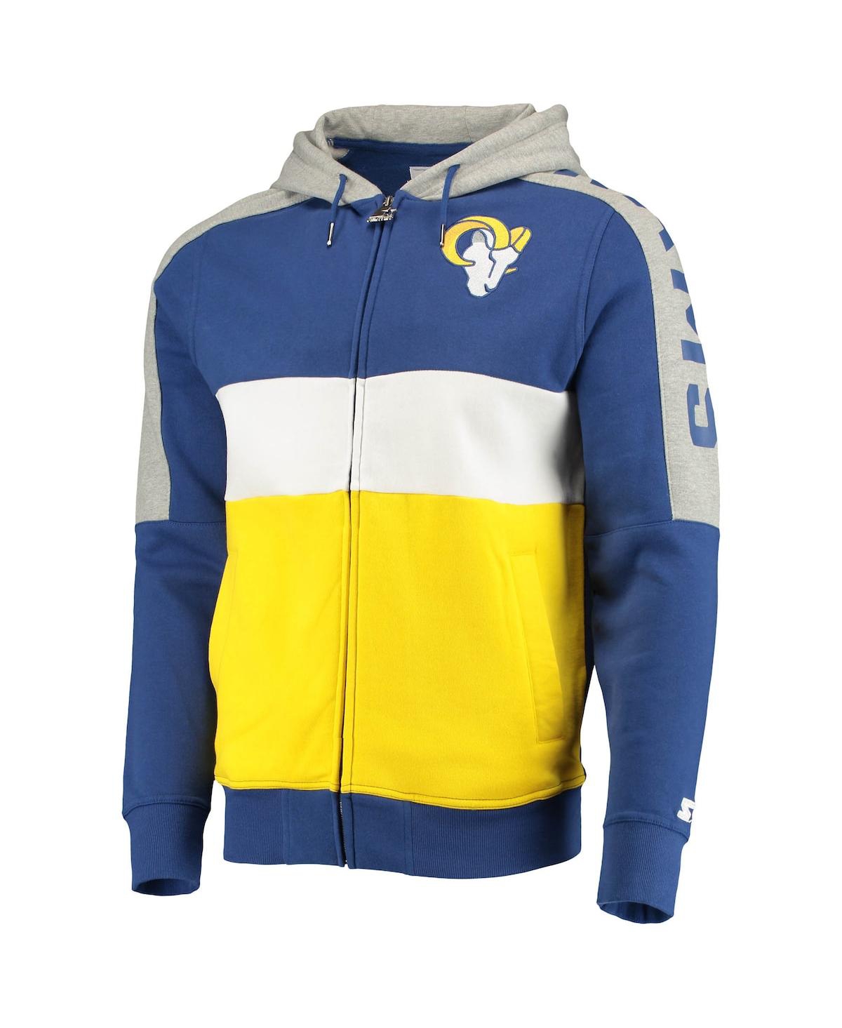 Shop Starter Men's  Royal, Gold Los Angeles Rams Playoffs Color Block Full-zip Hoodie In Royal,gold