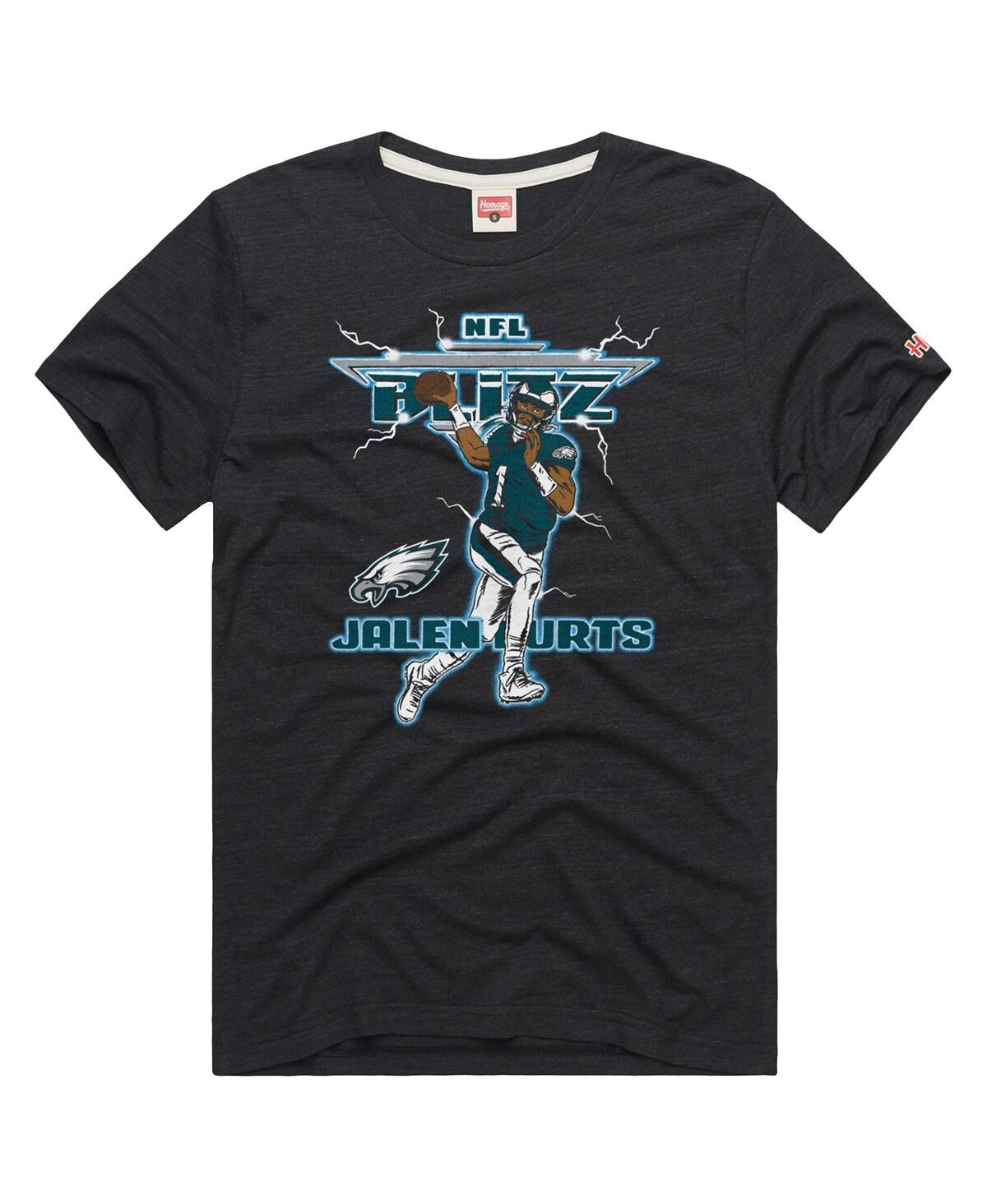Men's Homage Jalen Hurts Charcoal Philadelphia Eagles Nfl Blitz Player Tri-Blend T-shirt - Charcoal