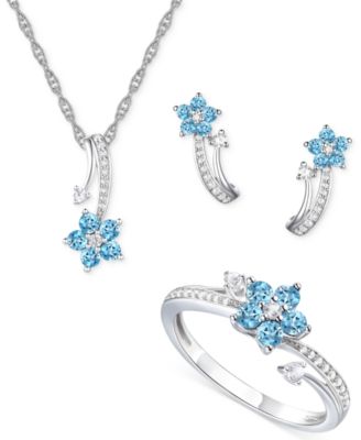 3-Pc. Set Amethyst (1 ct. t.w.) & Lab-Grown White Sapphire (3/8 ct. t.w.) Flower Pendant Necklace, Stud Earrings, & Ring in Sterling Silver (Also in Additional Gemstones)