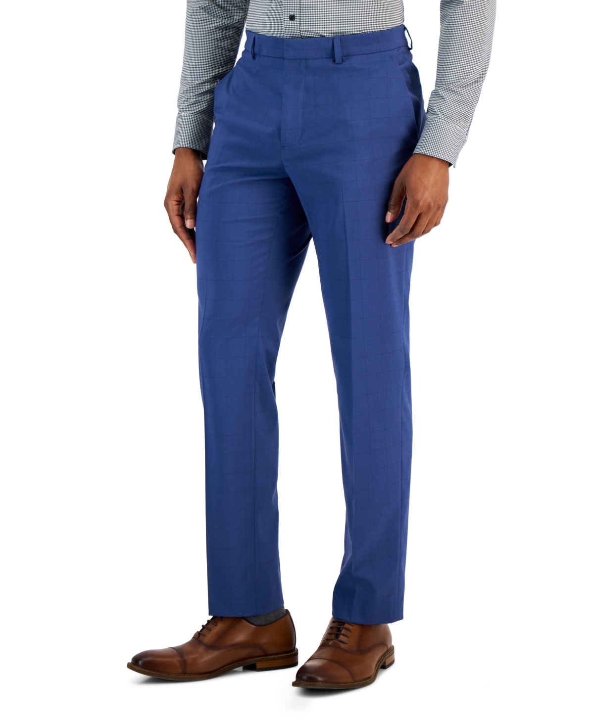 Shop Perry Ellis Portfolio Men's Slim-fit Tonal Windowpane Dress Pants In Blue