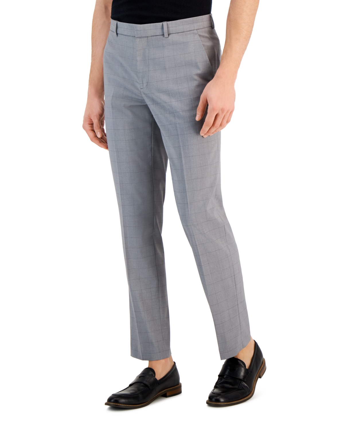 Perry Ellis Portfolio Men's Slim-fit Tonal Windowpane Dress Pants In Dark Gray