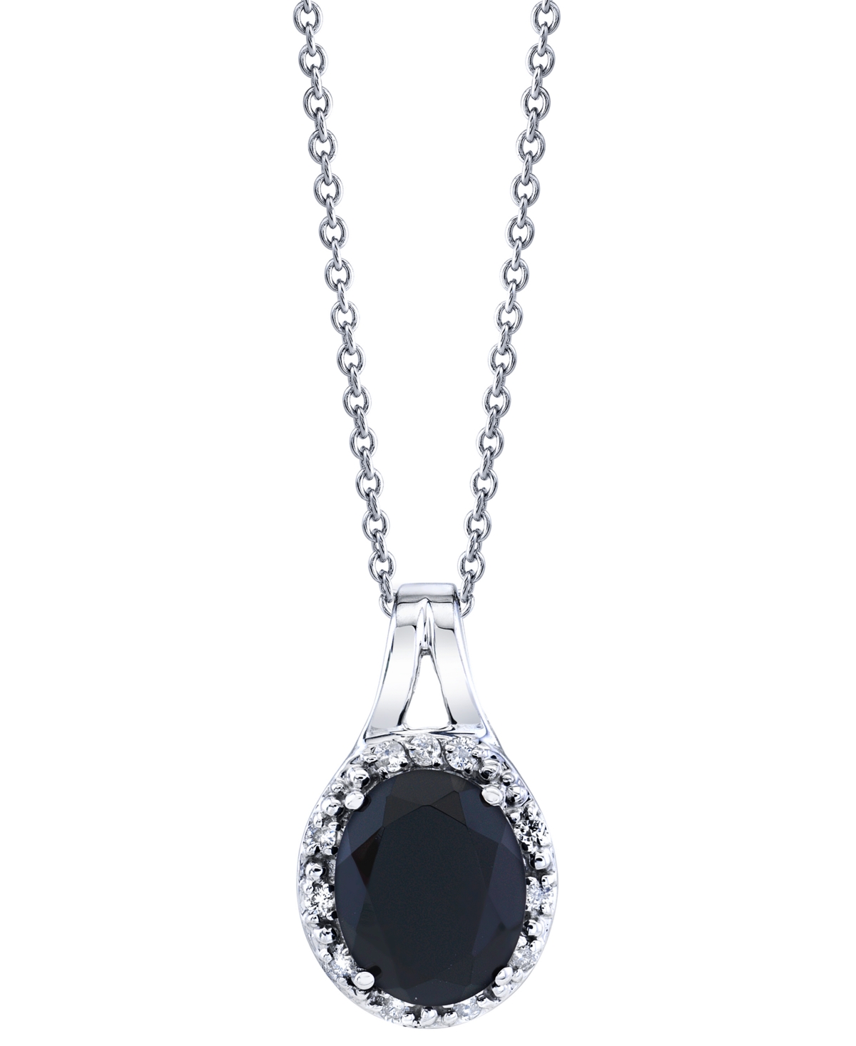 Macy's Onyx & Diamond (1/10 Ct. T.w.) Halo 18" Pendant Necklace In Sterling Silver