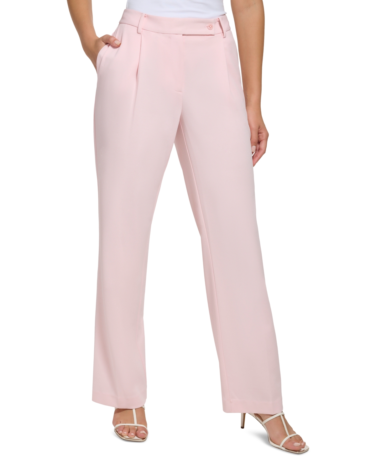 DKNY WOMEN'S SOLID EXTENDED-TAB PLEAT-FRONT WIDE-LEG PANTS
