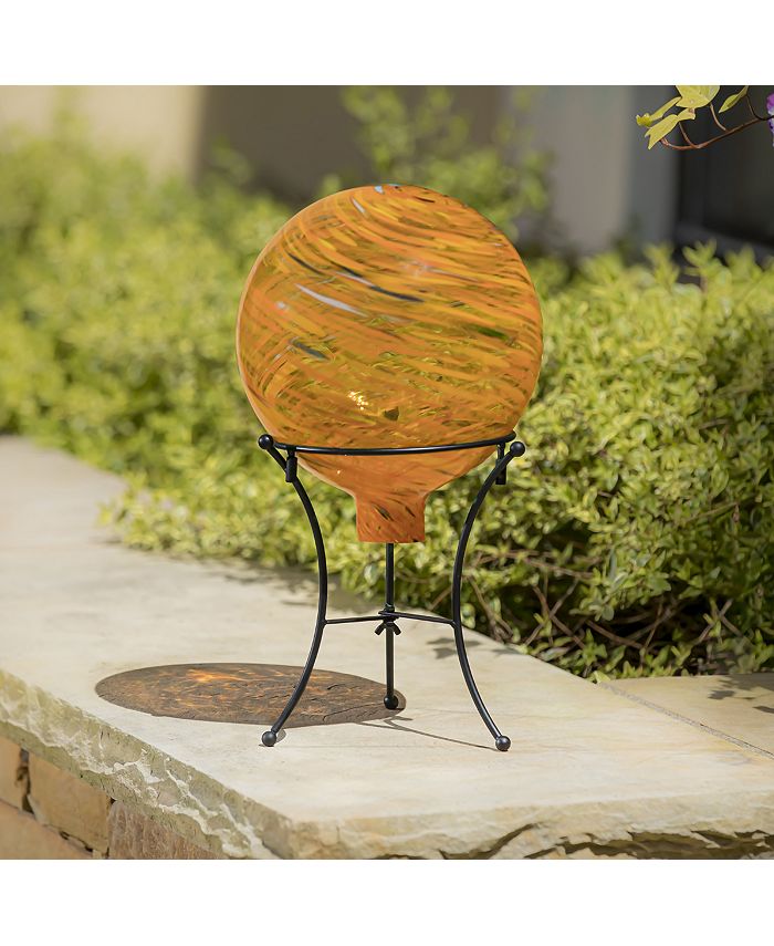 Evergreen 10" Art Glass Yellow Swirl Gazing Ball with Stand Garden and Yard Decor Macy's