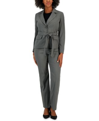 Le Suit - Women's Belted Pinstripe Blazer & Pants