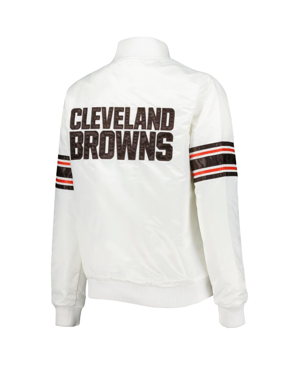 STARTER WOMEN'S STARTER WHITE CLEVELAND BROWNS LINE UP SATIN FULL-SNAP VARSITY JACKET 