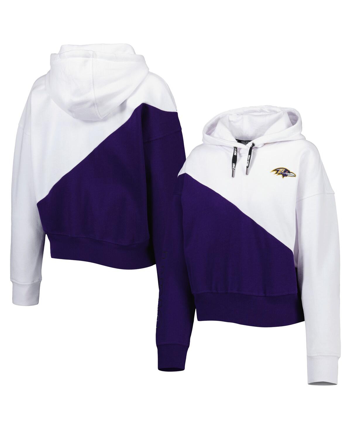 Dkny Women's  Sport White, Purple Baltimore Ravens Bobbi Color Blocked Pullover Hoodie In White,purple
