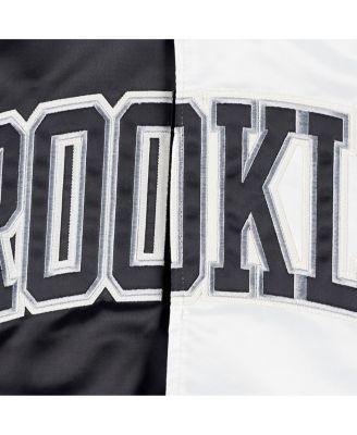 Men's Black, White Brooklyn Nets Fast Break Satin Full-Snap Jacket