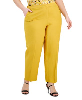 Kasper - Plus Size Mid-Rise Straight-Leg Slit-Hem Pants