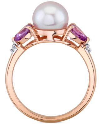 Pink Cultured Freshwater Pearl (8mm), Pink Amethyst (3/4 ct. t.w.) & Diamond Accent Ring in 10k Rose Gold