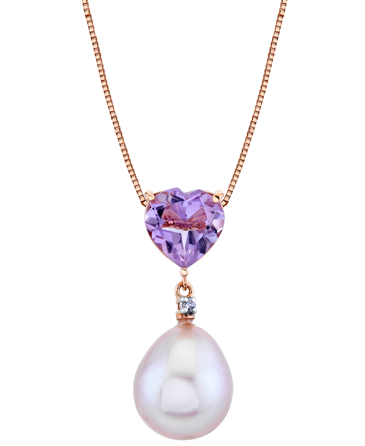 Macy's Pink Cultured Freshwater Pearl (10mm), Pink Amethyst (1-3/4 Ct. T.w.) & Diamond Accent 18" Pendant N In Rose Gold