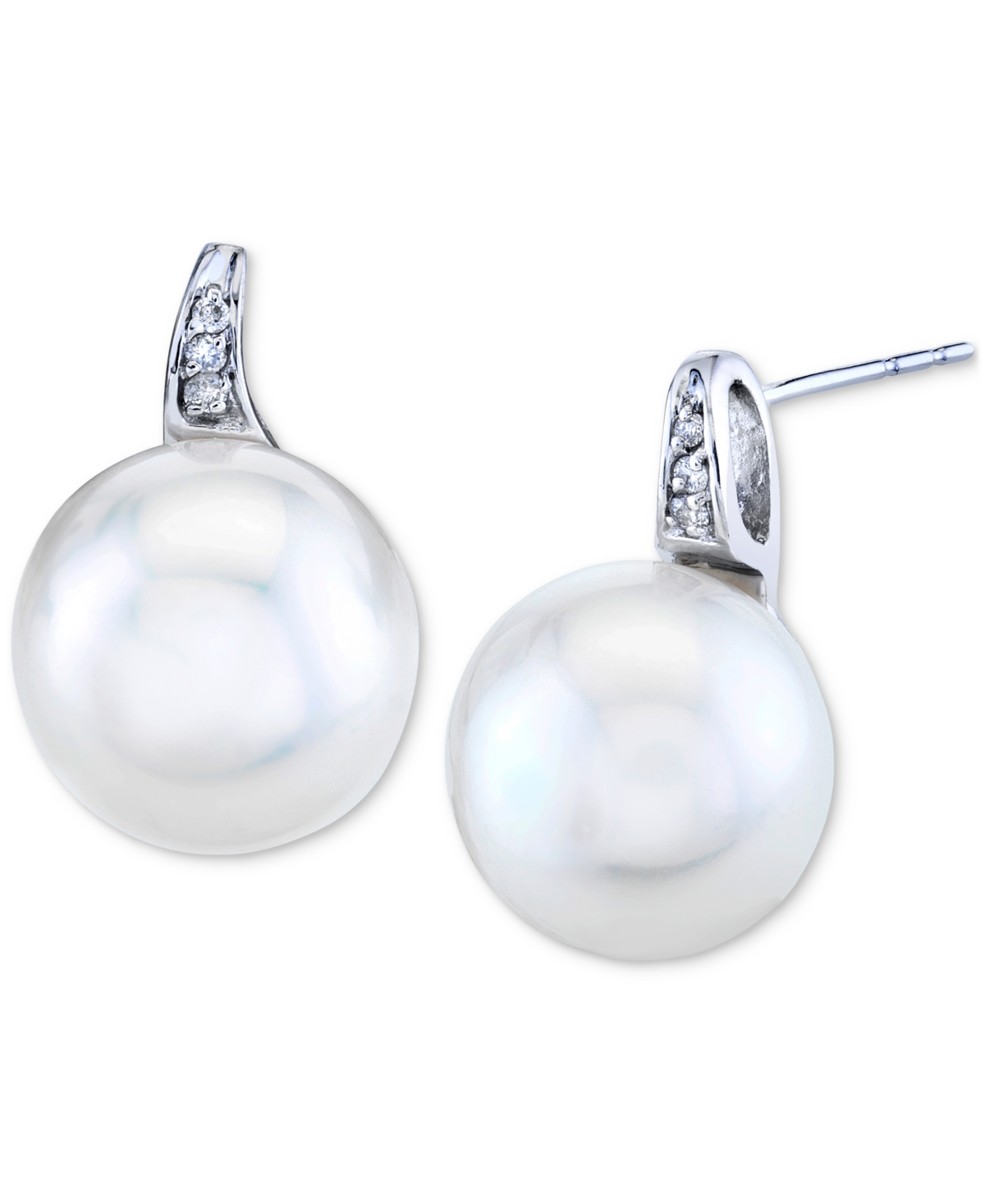 Macy's Cultured Freshwater Pearl (11mm) & Diamond Accent Earrings Stud Earrings In 10k White Gold