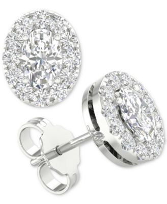 Macy's - Diamond Oval- & Round-Cut Halo Stud Earrings (3/4 ct. t.w.) in 14k White Gold