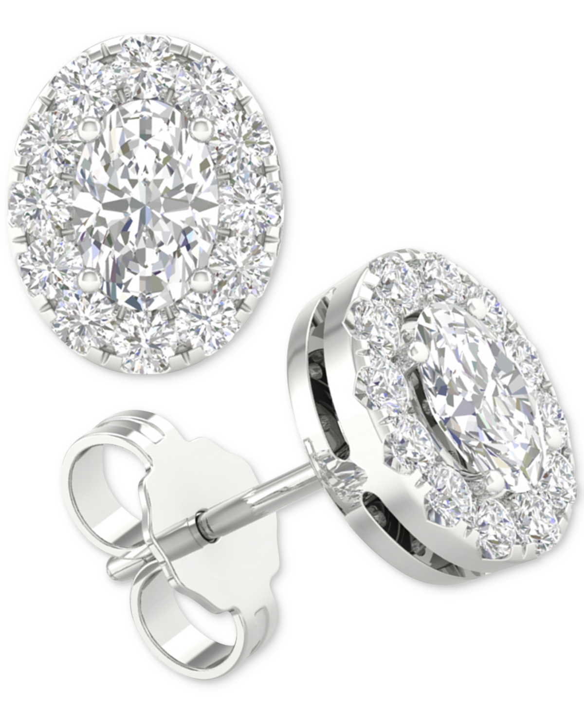 Macy's Diamond Oval Halo Stud Earrings (3/4 Ct. T.w.) In 14k White Gold