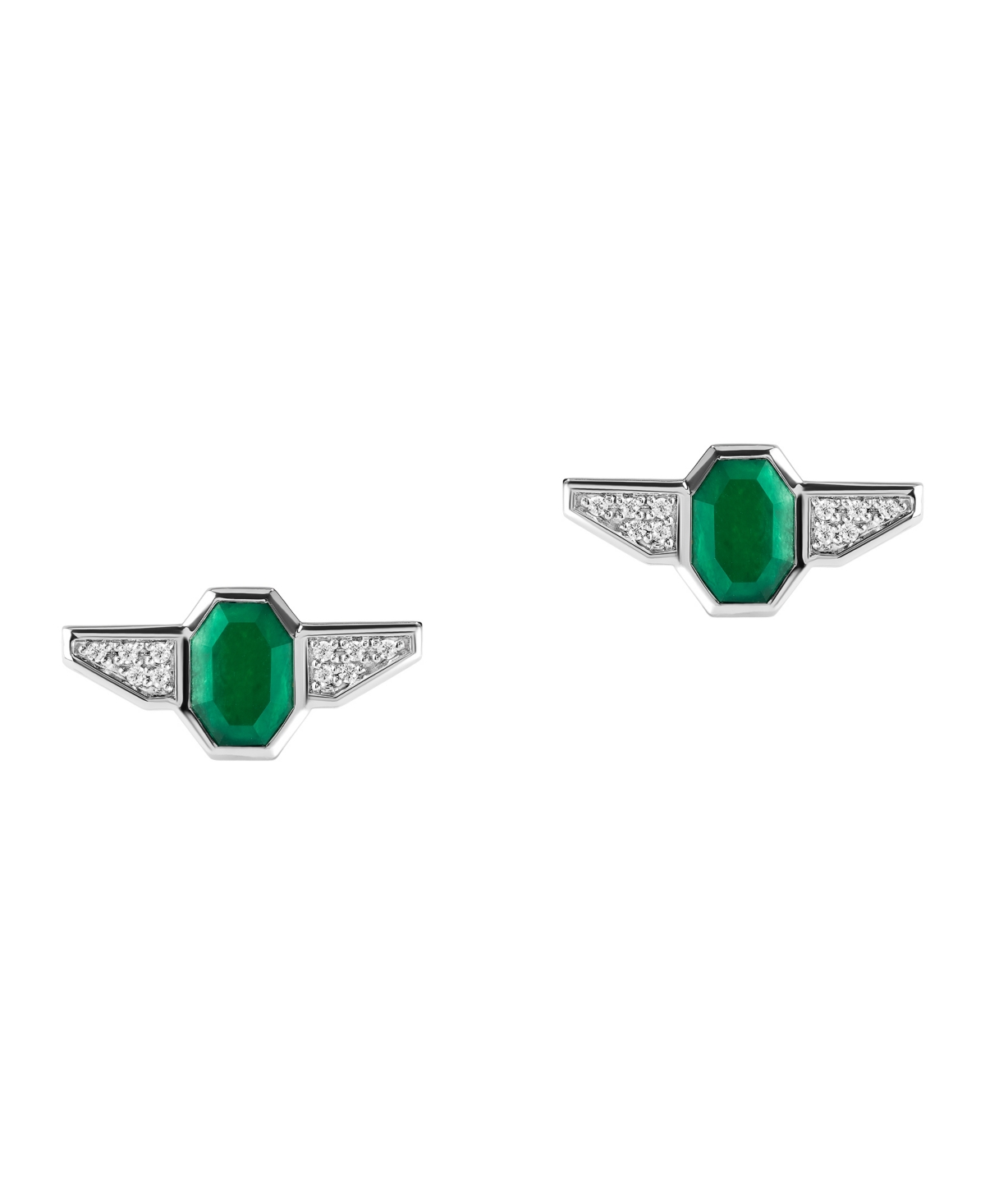 Star Wars The Jedi Master Diamond And Green Agate Stud Earrings (1/10 Ct. T.w.) In Sterling Silver